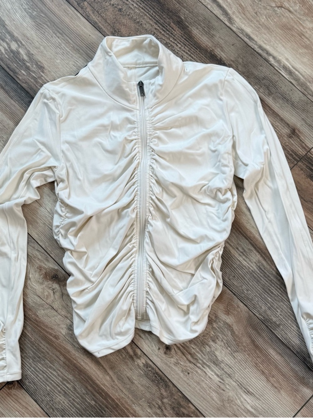 Women's Cream Ruched Zip-Front Jacket